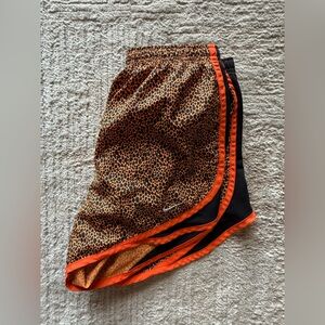 Nike Leopard Print Athletic Shorts with Orange Trim